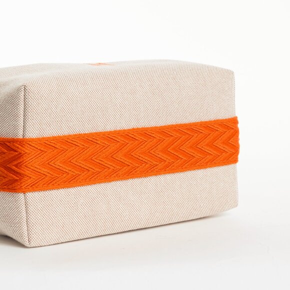 Hermes Bride-a-Brac Small Model Natural Canvas & Orange Chevron Strap Case - Picture 5 of 14